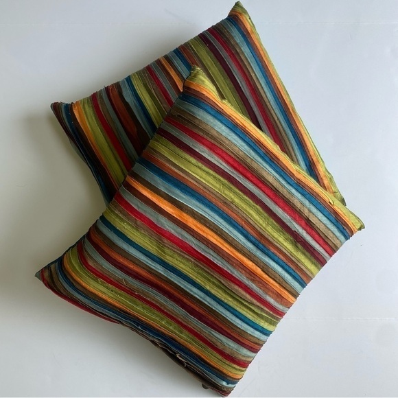 2 Pier 1 Imports Multicolored Stripe Decorative Throw Accent Pillows - Picture 2 of 10